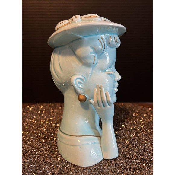 Vintage Lady Head Vase All Light Blue, Japan - Picture 6 of 9